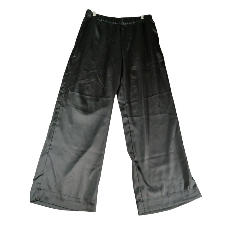 A New Day Pants Women Medium Black Wide Leg "Satin" Formal Holiday Cruise NWT